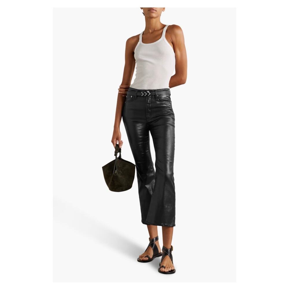 New RAG & BONE Casey Coated High-Rise Biker Kick-Flare Jeans Size 24 US 2 - Picture 2 of 4